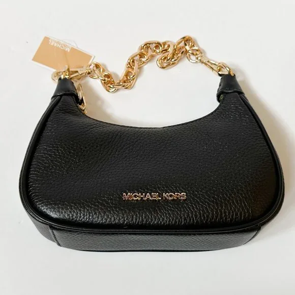 Michael Kors CORA MINI Zip Pouchette Shoulder Crossbody Leather Bag Black - Picture 7 of 14